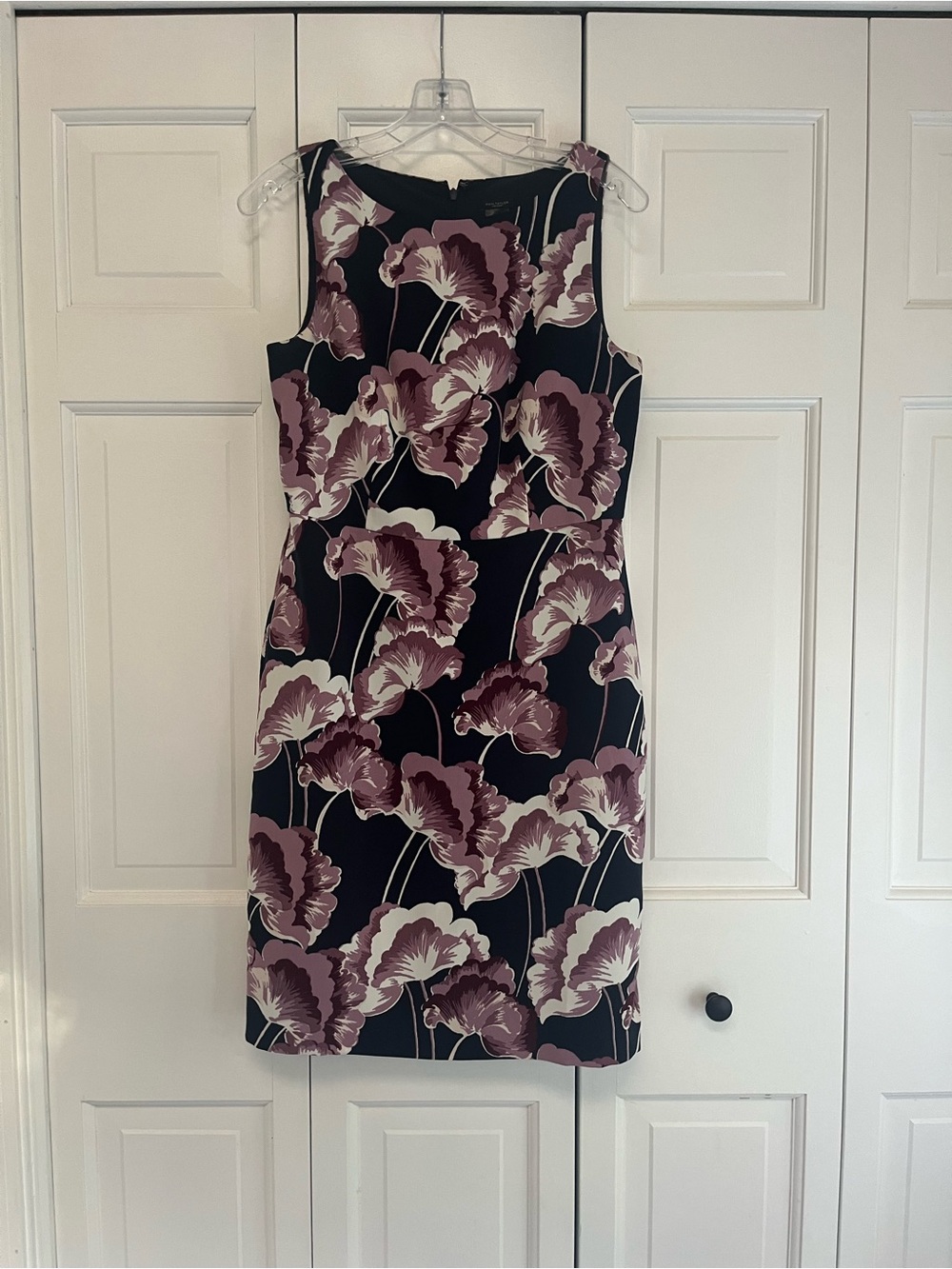 Ann Taylor Factory Floral Sheath Dress Size 6 Navy Pink/purple